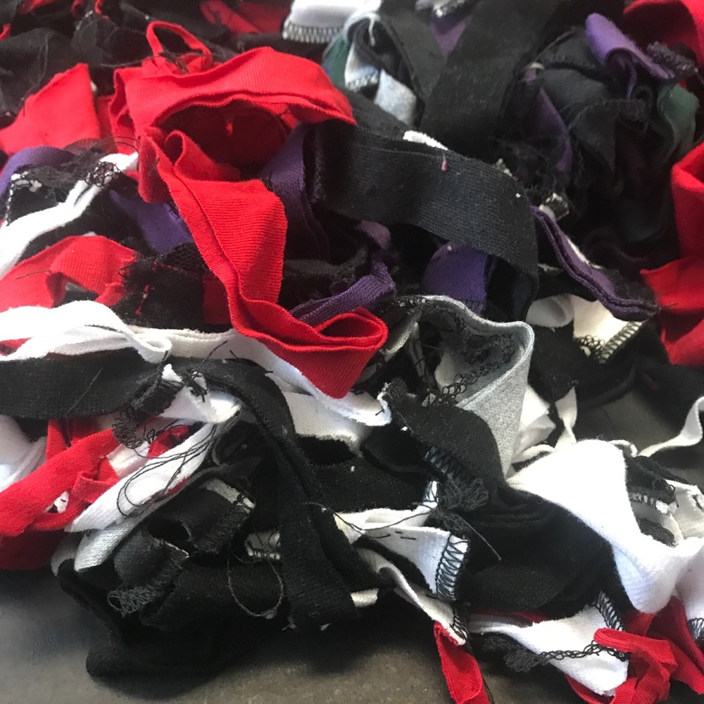 1# Cotton Fabric Remnants Scraps Fringe Red Black White Purple Upcycled Clothing